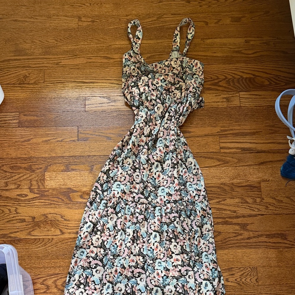 Floral Sleeveless Midi Dress in Pastel Pink & Blue